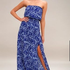 LULU’S Granada Leaf Print Strapless Dress!